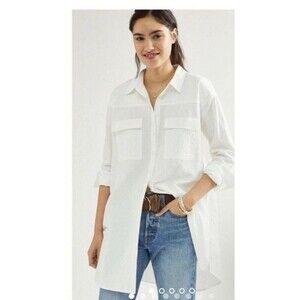 Maeve by Anthropologie white textured oversized tunic button up medium